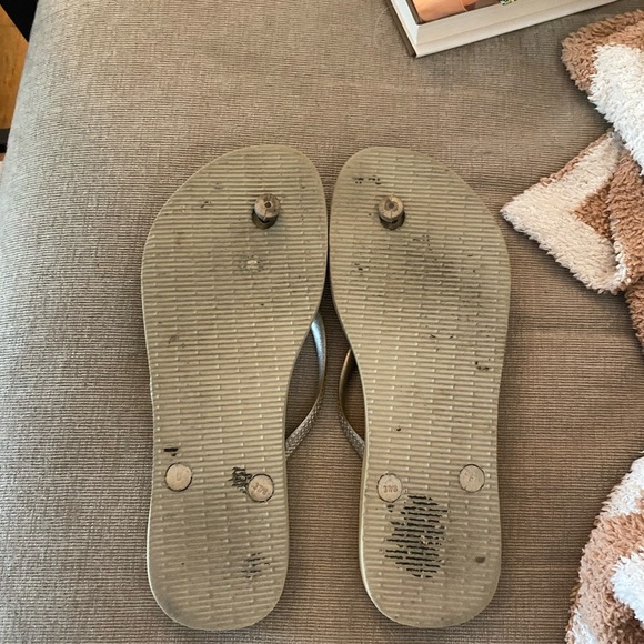 Havaianas turquoise poppy enamel taupe embellishment flip flops Boho Resortwear - Picture 4 of 5